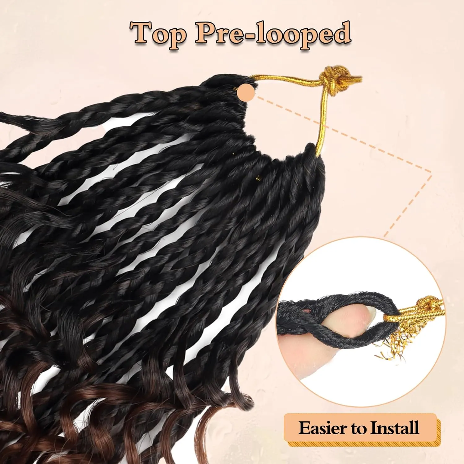 8 Packs Boho Box Crochet Braids Pre Looped with Curly Ends - 8 Inch Goddess Bohemian Box Crochet Hair for Black Women Synthetic 3X Boho Braids Crochet Hair Extensions Pre Looped T1B-33-30