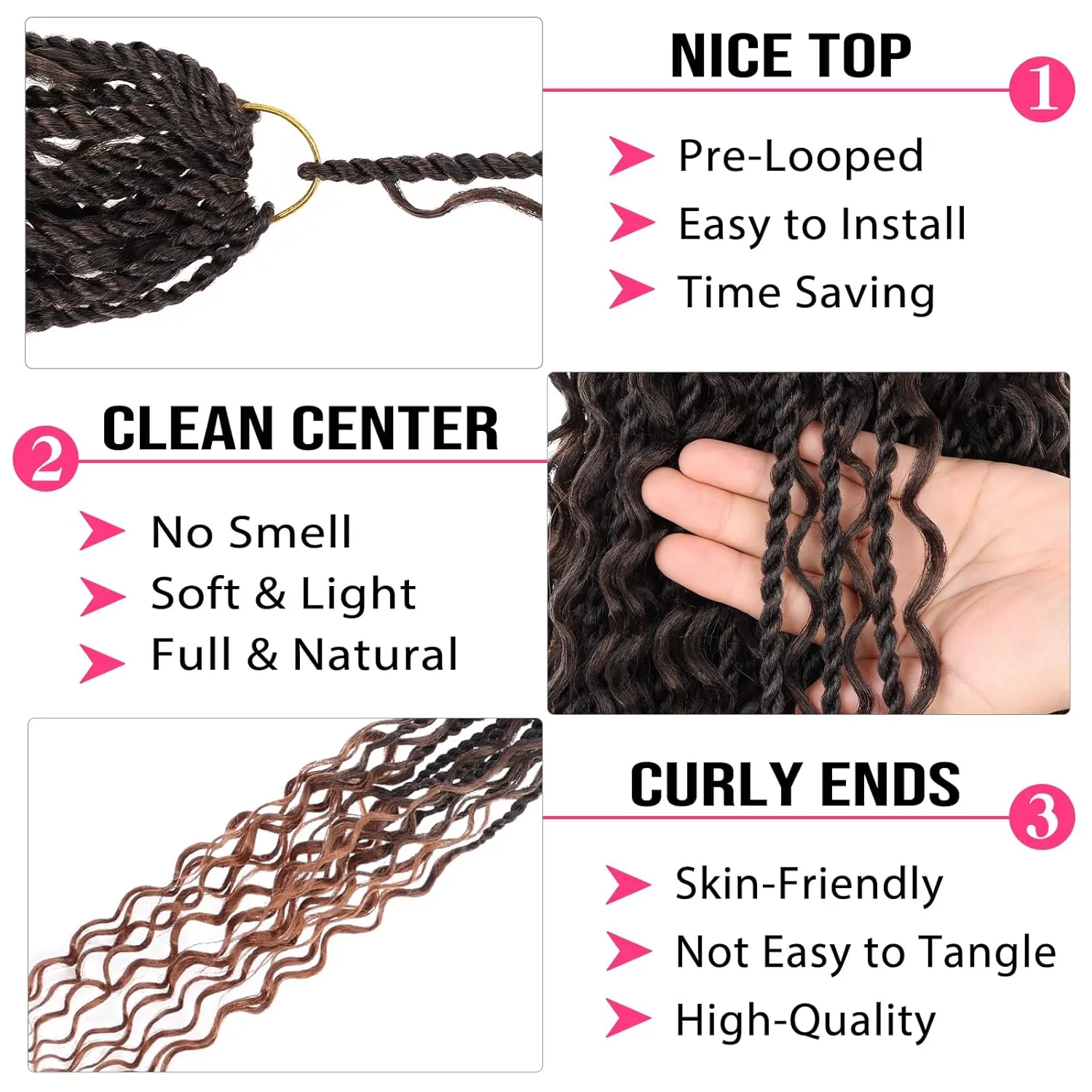 9 Packs Ombre Brown Senegalese Twist Crochet Hair with Curly Ends 24 Inch Boho Island Twist Crochet Braids Pre Looped Natural Goddess Box Braids Crochet Braiding Hair for Black Women T30#