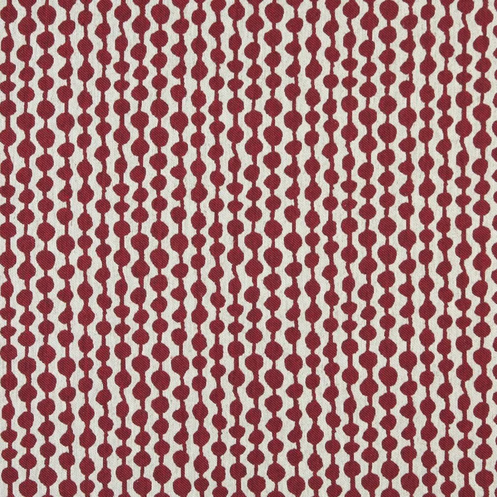 A0010A Red and Off White Circle Striped Designer Quality Upholstery Fabric by The Yard