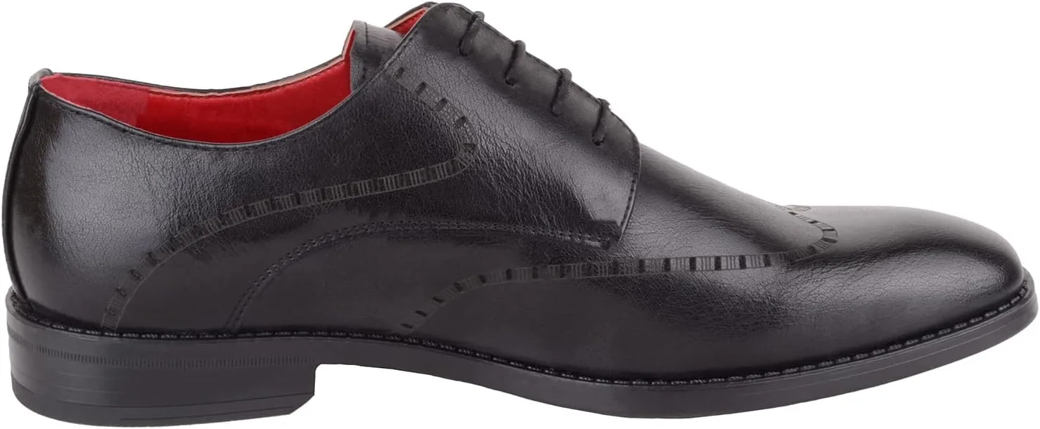 ABSOLUTE FOOTWEAR Mens Slip On Formal Work Wedding School Waterproof Lace Up Laser Cut Pattern Formal Shoes
