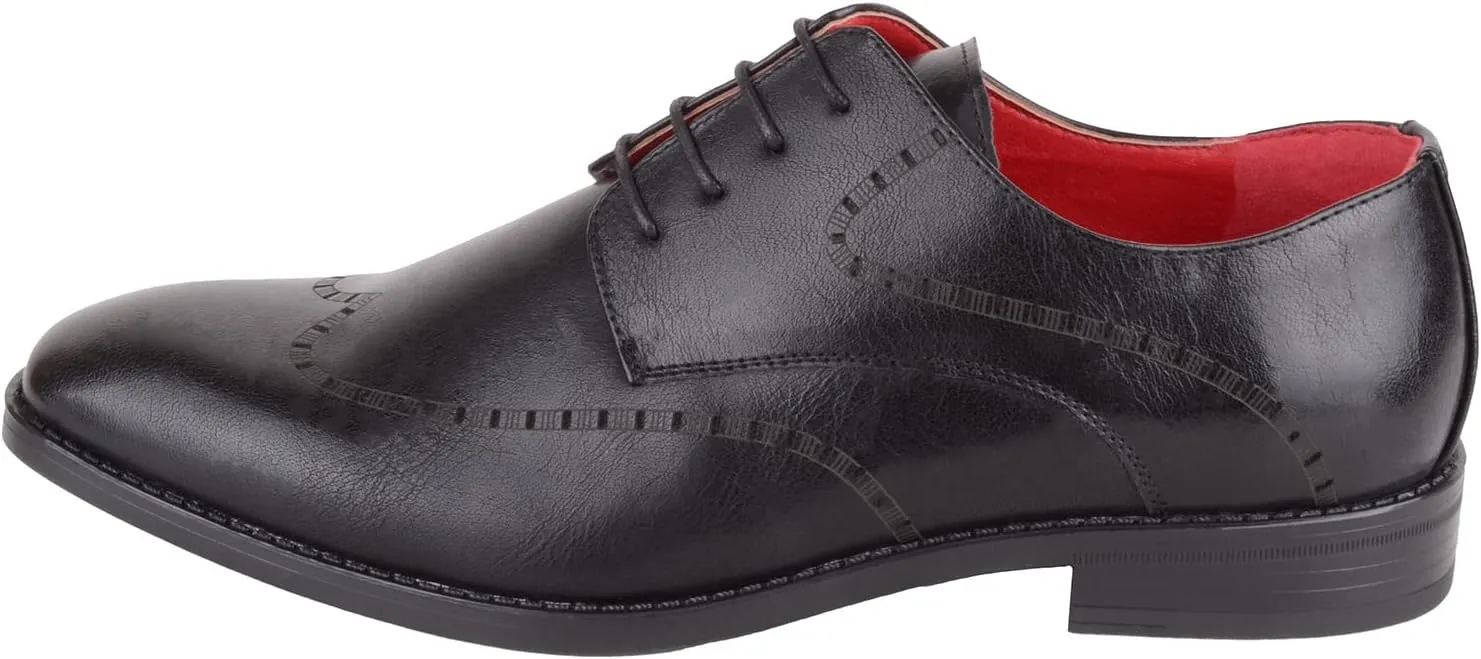 ABSOLUTE FOOTWEAR Mens Slip On Formal Work Wedding School Waterproof Lace Up Laser Cut Pattern Formal Shoes