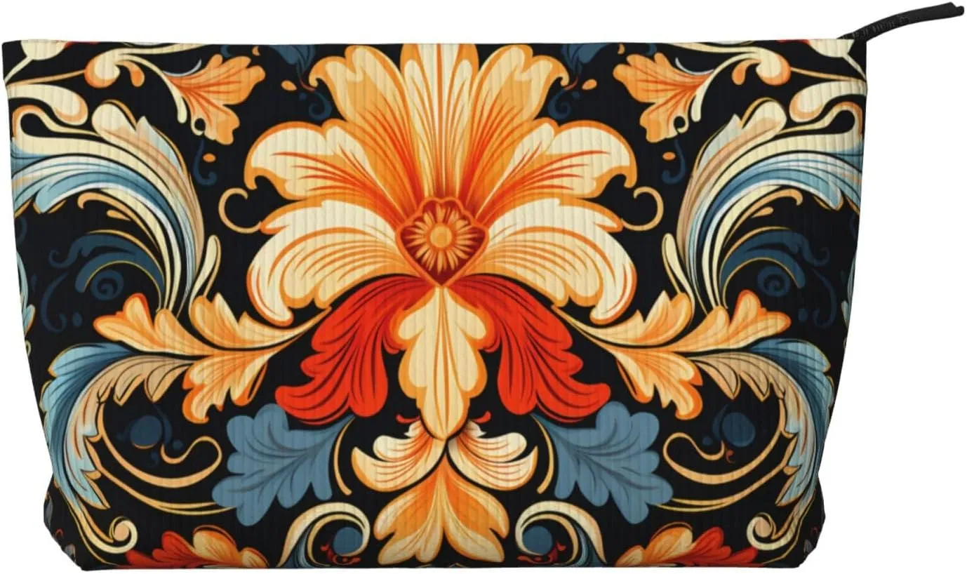 Abstract Flower Pattern Printed corduroy cosmetic bag - travel essential cosmetic storage bag