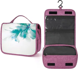 Abstract Flowers,Toiletry Bag Travel Bag with Hanging Hook,Blue Abstract Flowers,Water-resistant Makeup Cosmetic Bag Organizer for Accessories, Shampoo, Full-size Container,Toiletries,Blue