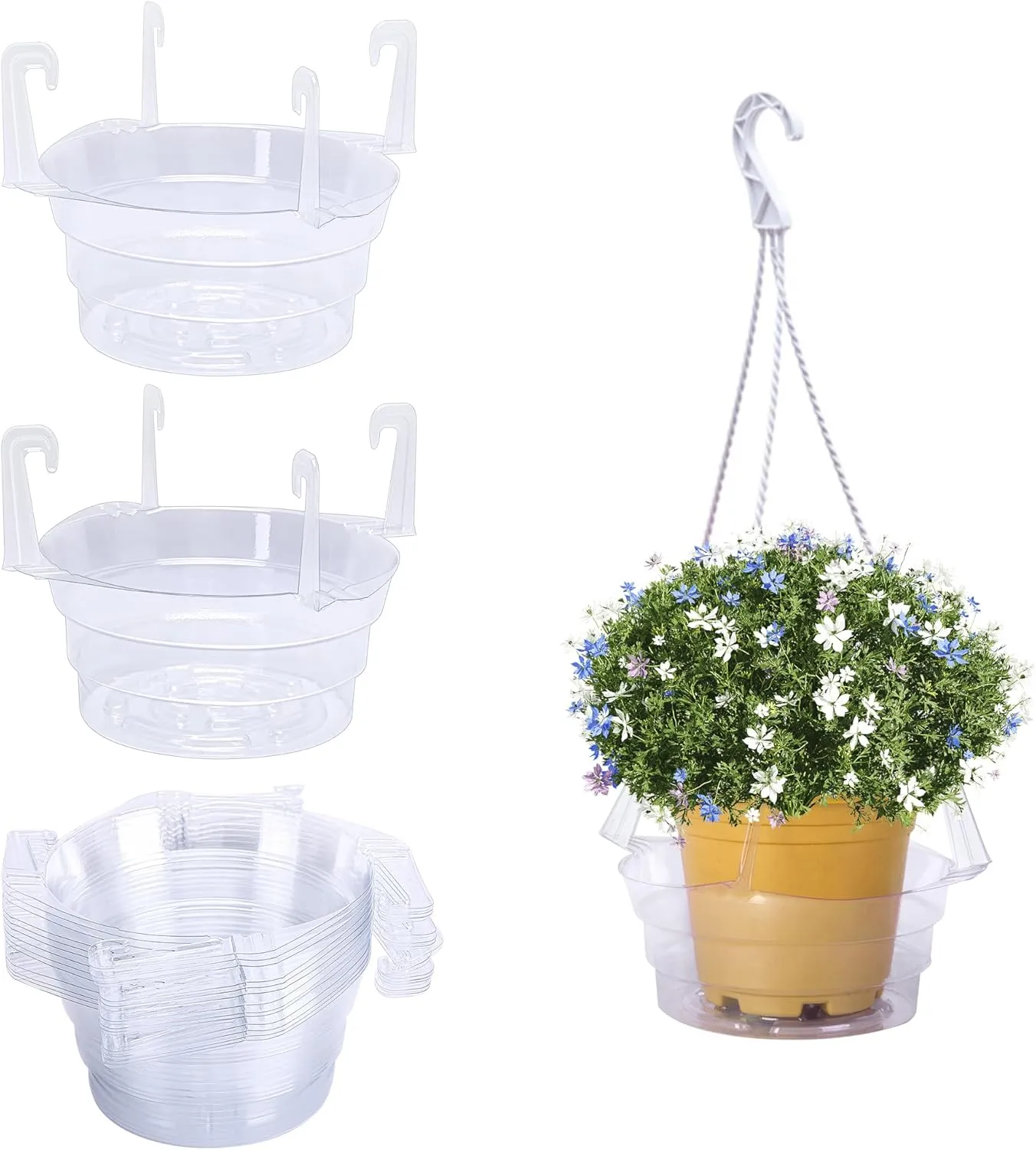 Adnee 15 Pcs 6 Inch Hanging Plant Water Catcher-Clear Plastics Plant Water Catcher Tray-Hanging Plant Saucers Drip Pans for Indoor Outdoor Hanging Basket Flower Pot