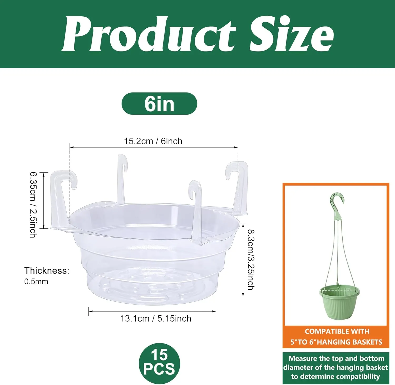 Adnee 15 Pcs 6 Inch Hanging Plant Water Catcher-Clear Plastics Plant Water Catcher Tray-Hanging Plant Saucers Drip Pans for Indoor Outdoor Hanging Basket Flower Pot
