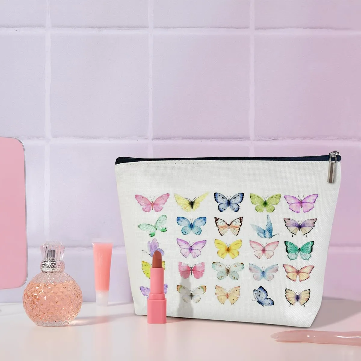 Aesthetics Makeup Bag for Women, Butterfly Gifts for Women Butterflies Lover Gifts for Daughter Sister Besties Coworker Friends Toiletry Cosmetic Bag, Zipper Travel Organizer Pouch -FS294