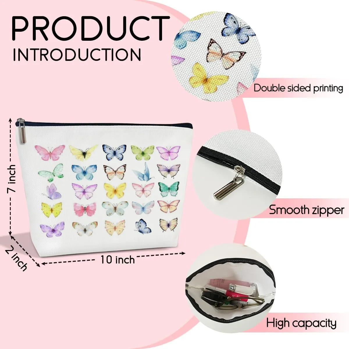 Aesthetics Makeup Bag for Women, Butterfly Gifts for Women Butterflies Lover Gifts for Daughter Sister Besties Coworker Friends Toiletry Cosmetic Bag, Zipper Travel Organizer Pouch -FS294