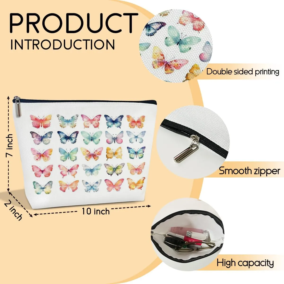 Aesthetics Makeup Bag for Women, Butterfly Gifts for Women Butterflies Lover Gifts for Daughter Sister Besties Coworker Friends Toiletry Cosmetic Bag, Zipper Travel Organizer Pouch -FS296