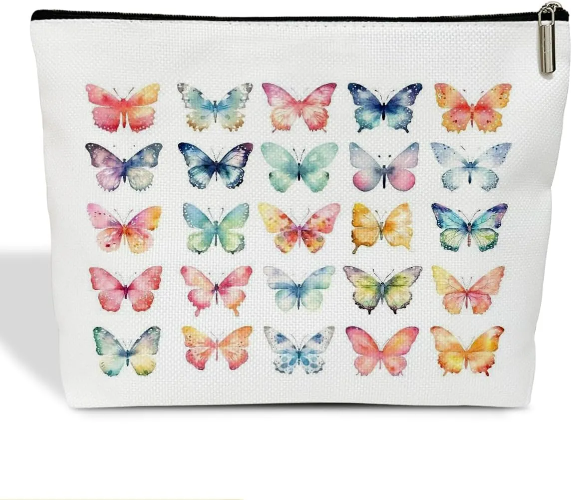Aesthetics Makeup Bag for Women, Butterfly Gifts for Women Butterflies Lover Gifts for Daughter Sister Besties Coworker Friends Toiletry Cosmetic Bag, Zipper Travel Organizer Pouch -FS296