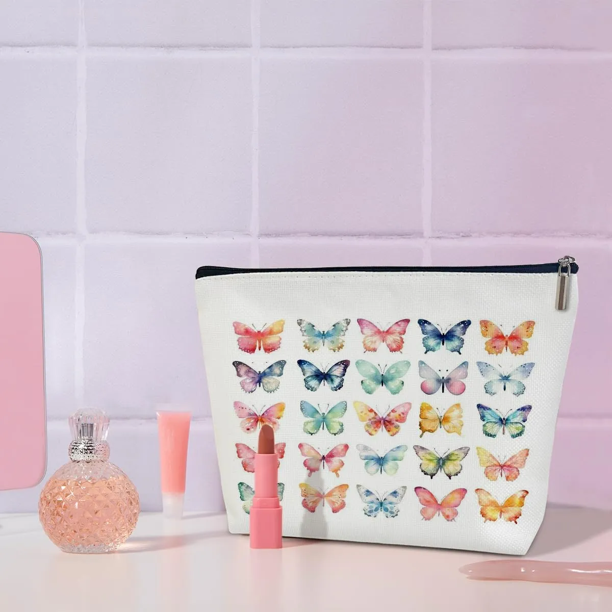 Aesthetics Makeup Bag for Women, Butterfly Gifts for Women Butterflies Lover Gifts for Daughter Sister Besties Coworker Friends Toiletry Cosmetic Bag, Zipper Travel Organizer Pouch -FS296