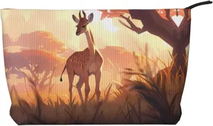 African savannah giraffe calf Women's corduroy cosmetic bag, portable zipper hand-held wallet, suitable for travel and daily storage of cosmetics,