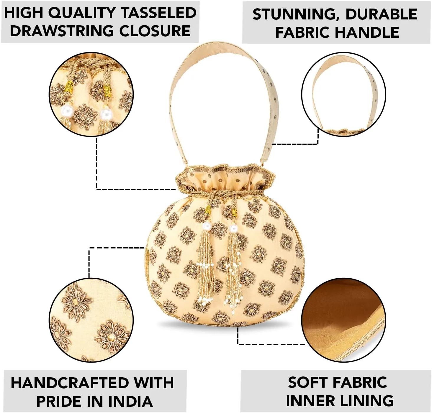 Aheli Embroidered Potli Bag Gift for Women Handmade Ethnic Purse Evening Handbags Stylish Bridal Fashion Clutch Bag