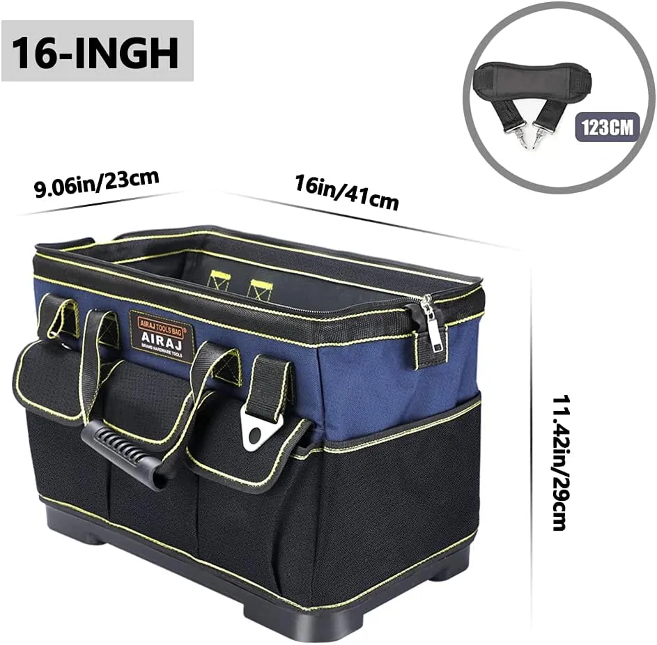 AIRAJ Tool Bag,16 Inch Waterproof Tool Bag Organizer with ABS Molded Hard Base,Soft Padded Handle and Shoulder Strap,Oxford Cloth,Tool Bags for Men & Women