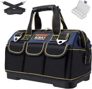 AIRAJ Tool Bag,16 Inch Waterproof Tool Bag Organizer with ABS Molded Hard Base,Soft Padded Handle and Shoulder Strap,Oxford Cloth,Tool Bags for Men & Women