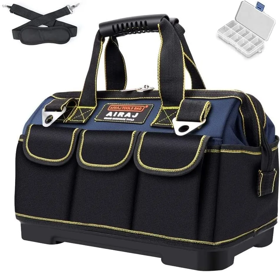 AIRAJ Tool Bag,16 Inch Waterproof Tool Bag Organizer with ABS Molded Hard Base,Soft Padded Handle and Shoulder Strap,Oxford Cloth,Tool Bags for Men & Women