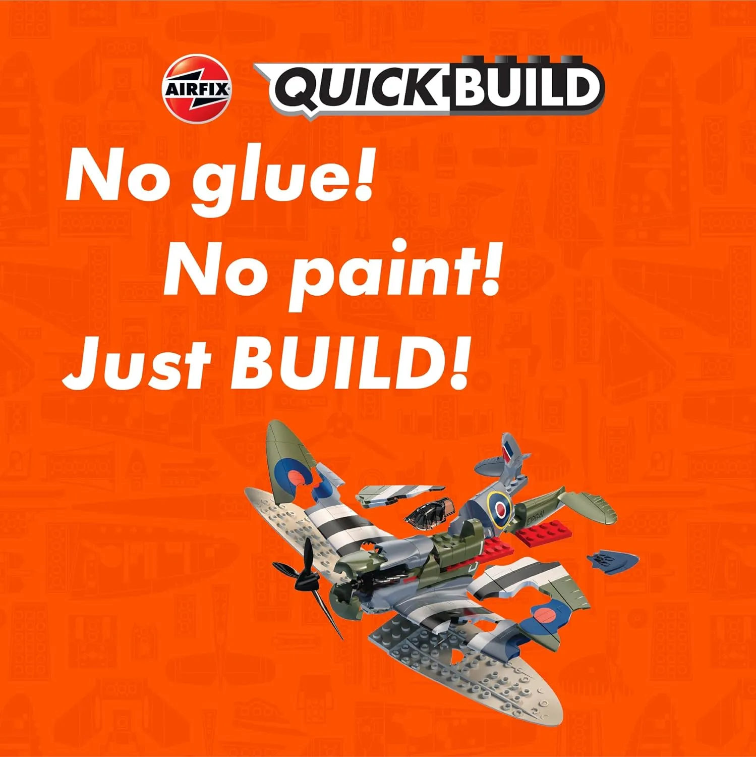 Airfix J6045 Quickbuild Model Airplane Kits for Adults & Kids - D-Day Spitfire - Fighter Jet Plastic Model Kits, Block Building Sets, Snap Together Aircraft Models, Engineering Toys for Gifts