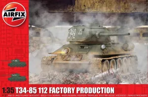 Airfix Model Tank - A1361 T34-85 112 Factory Production, Plastic Model Kits for Adults & Kids, 1:35 Scale, Skill Level 3, WW2 Theme Military Models, World War 2 Tanks