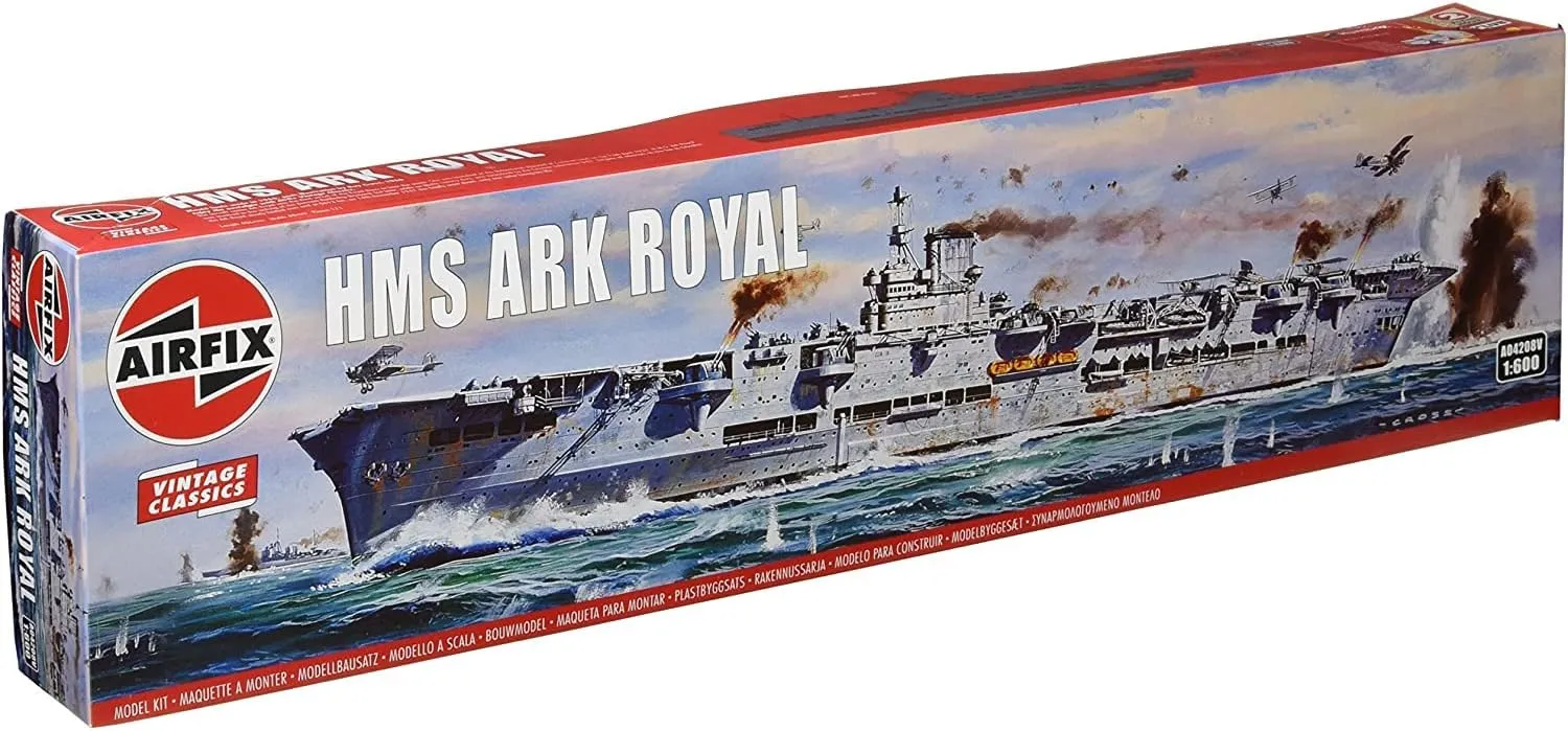Airfix Ship Model Kit Vintage Classics - A04208V HMS Ark Royal, Plastic Watercraft Model Kits for Adults & Kids Ages 8 , Skill Level 3, 1:600 Scale WW2 Warship Models, Miniature Battleship Navy Gifts