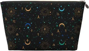 Al-Chemical Signs And Space Astronomy Black Small Makeup Bag For Purse,Leather Cosmetic Bags For Girls Women Zipper Travel Toiletry Pouch Makeup Bags