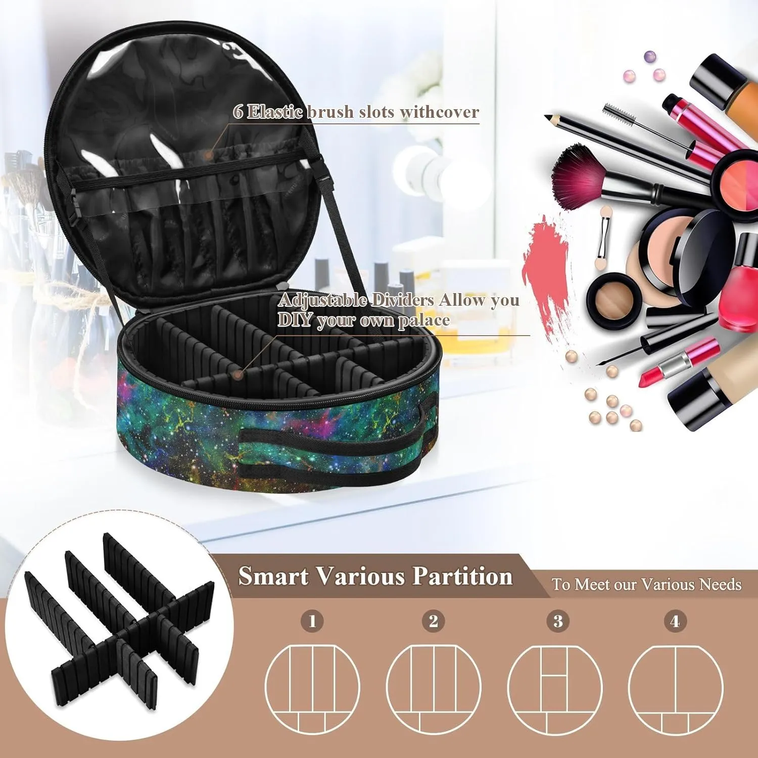 ALAZA Abstract Colorful Universe Nebula Night Starry Sky Travel Cosmetic Organizer Make up Organizer Toiletry Bag
