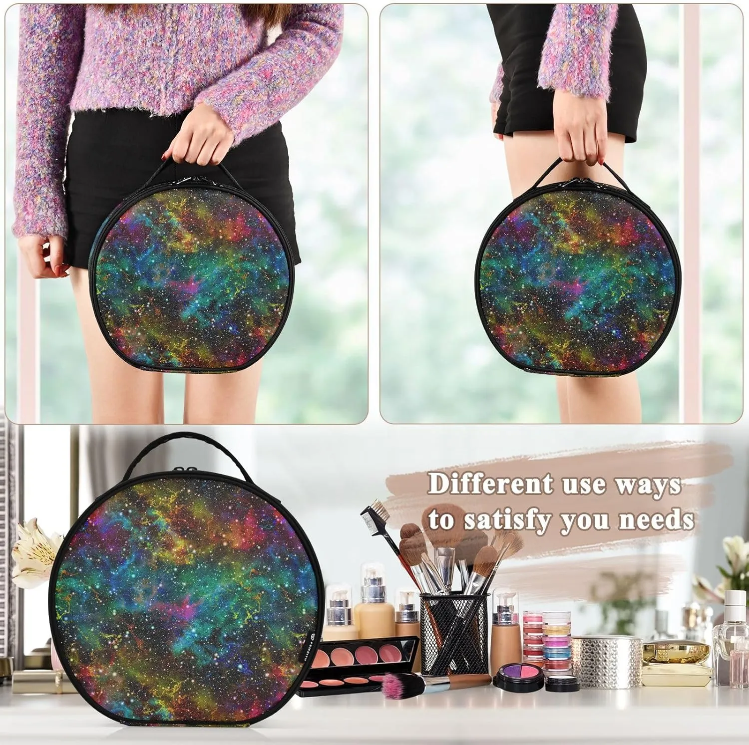 ALAZA Abstract Colorful Universe Nebula Night Starry Sky Travel Cosmetic Organizer Make up Organizer Toiletry Bag