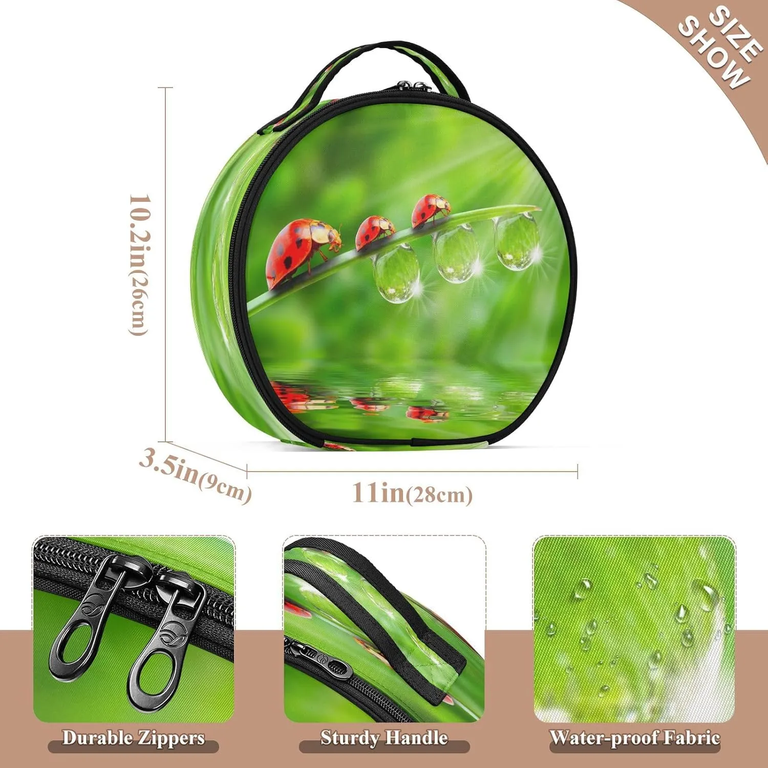 ALAZA Ladybugs Family on A Dewy Grass Travel Makeup Organizer for Jewelry Digital Accessories