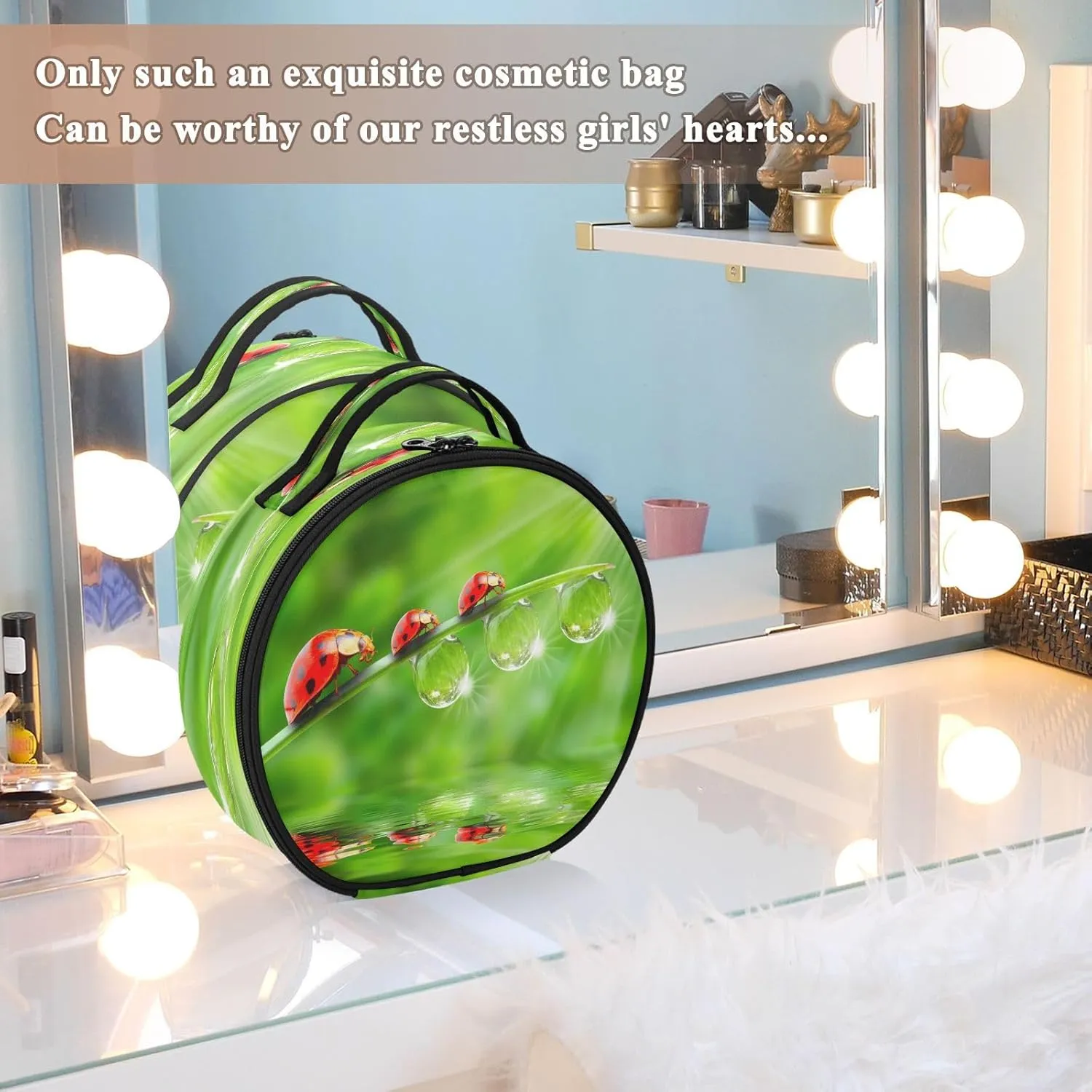 ALAZA Ladybugs Family on A Dewy Grass Travel Makeup Organizer for Jewelry Digital Accessories