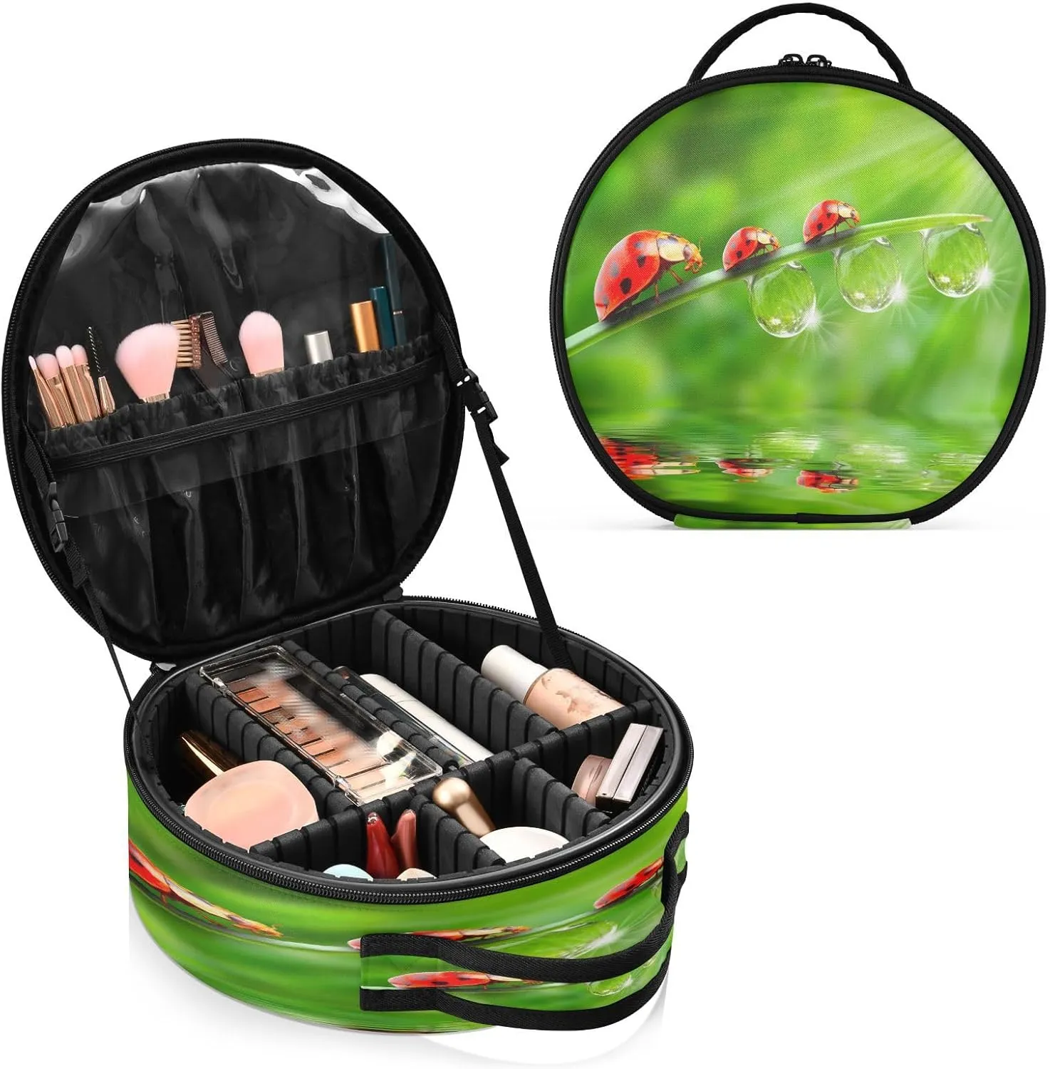 ALAZA Ladybugs Family on A Dewy Grass Travel Makeup Organizer for Jewelry Digital Accessories