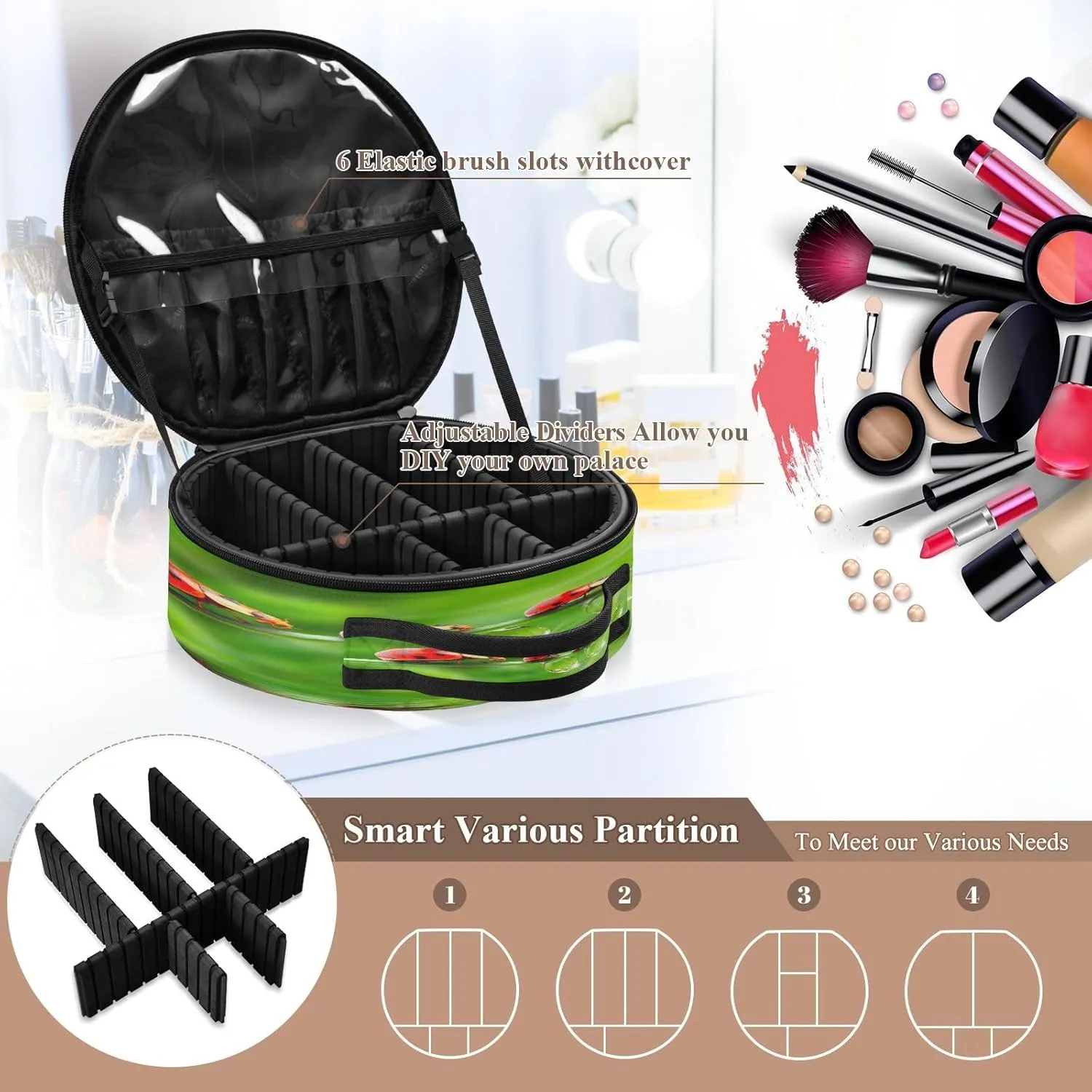 ALAZA Ladybugs Family on A Dewy Grass Travel Makeup Organizer for Jewelry Digital Accessories
