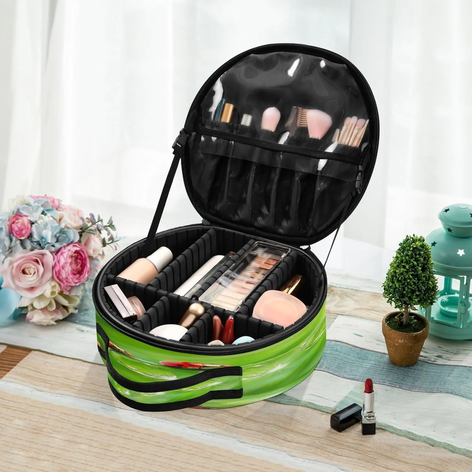 ALAZA Ladybugs Family on A Dewy Grass Travel Makeup Organizer for Jewelry Digital Accessories