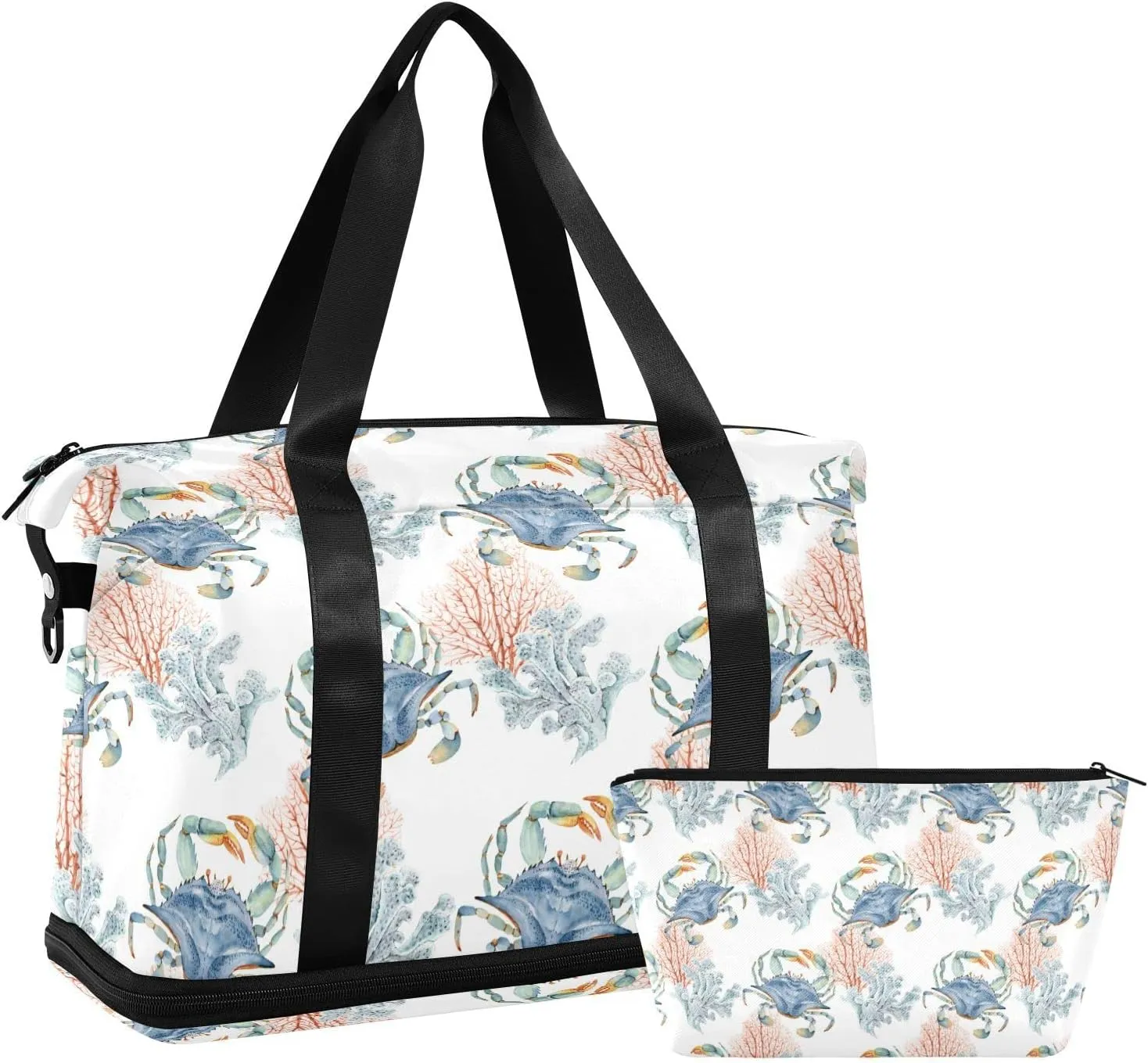 ALAZA Sea Blue Crabs and Corals Gym Bag Sports Duffel Bag with Shoes Compartment, Overnight Weekender Travel Tote Bag for Women Men Trip College