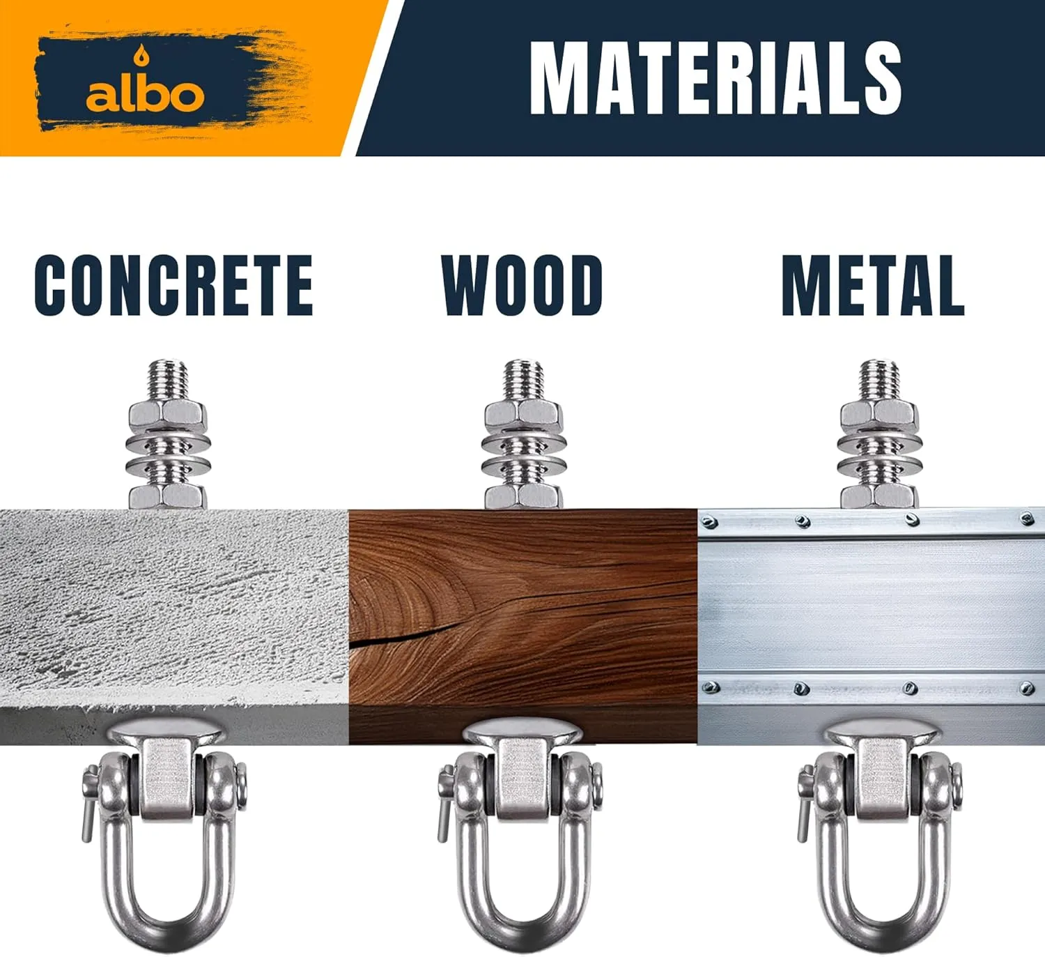 Albo 2 Pack. Heavy Duty Swing Hangers – 7 Inch, 304 Stainless Steel, 550 lbs Swivel Hooks for Porch, Punching Bag, Hammock, Yoga, Gym, Playground, Ceiling Mount for Wood & Concrete Indoor Outdoor