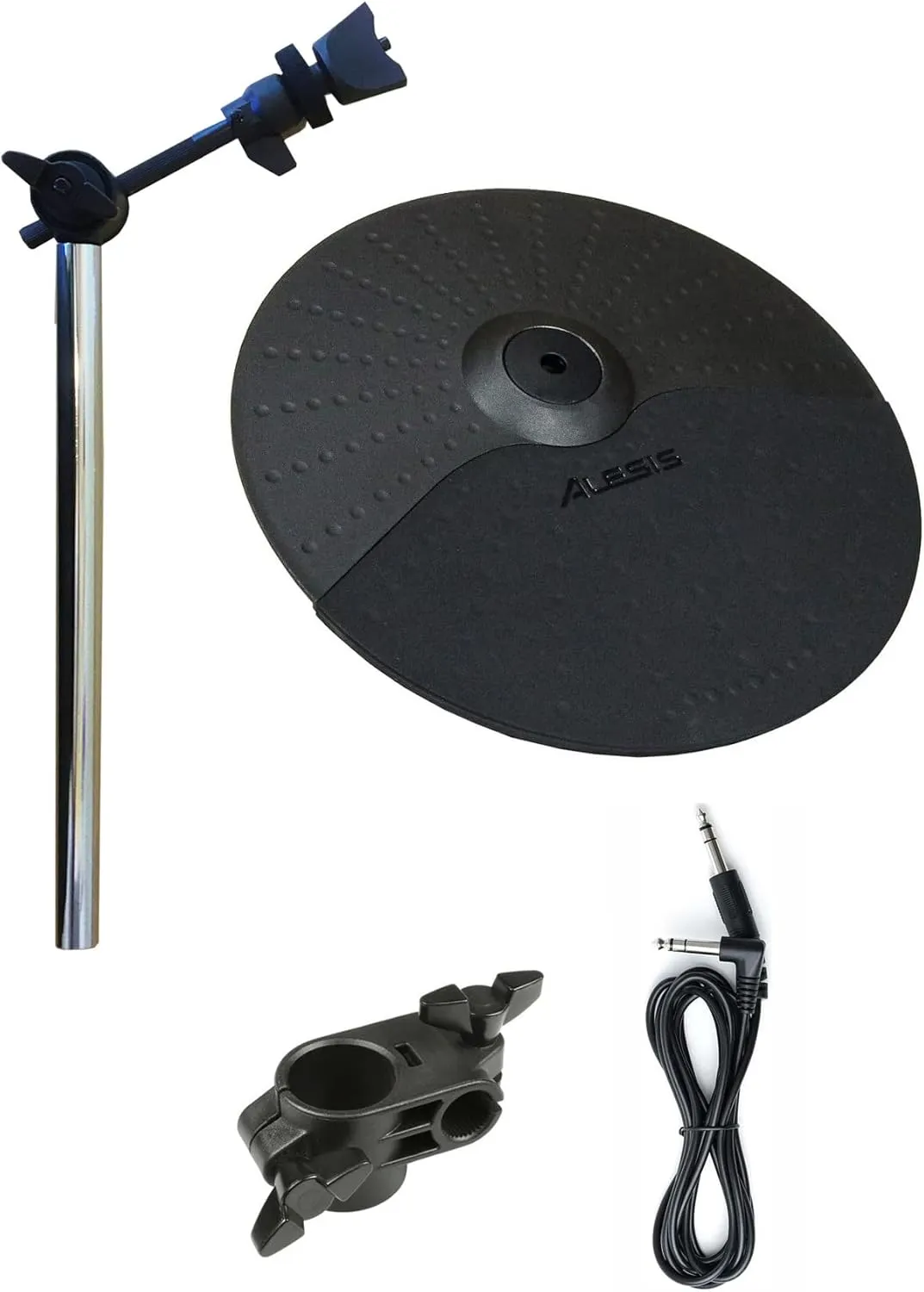 Alesis Turbo/Nitro Express/Nitro Pro 10 Inch Cymbal with 19 Inch Cymbal Arm/Clamp and Silverline Audio 10ft Connection Cable Bundle - Compatible with Surge, Command, Crimson, Strike