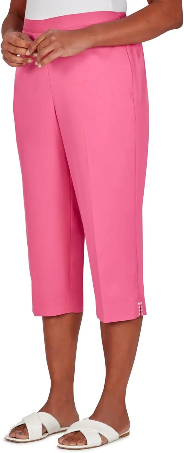 Alfred Dunner Women's Petite Embellished Cuff Twill Capri