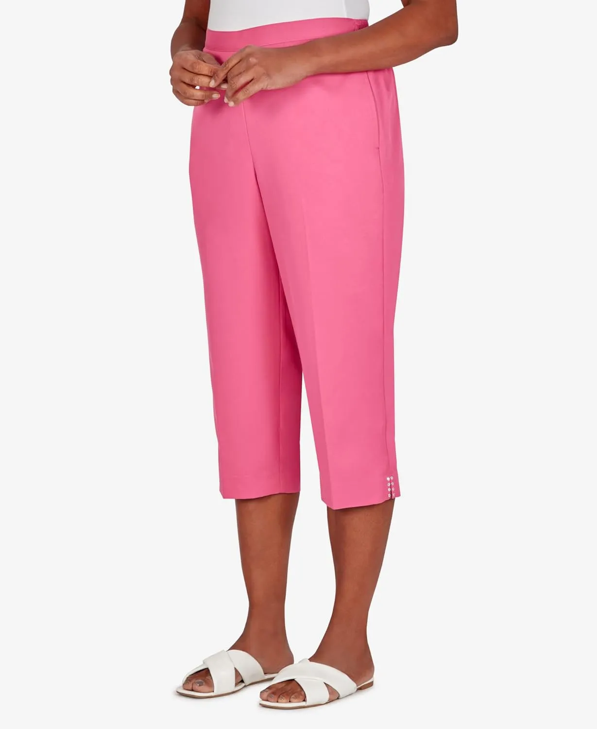 Alfred Dunner Women's Petite Embellished Cuff Twill Capri