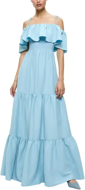 alice   olivia Kia Off Shoulder Tiered Linen-Blend Midi Dress