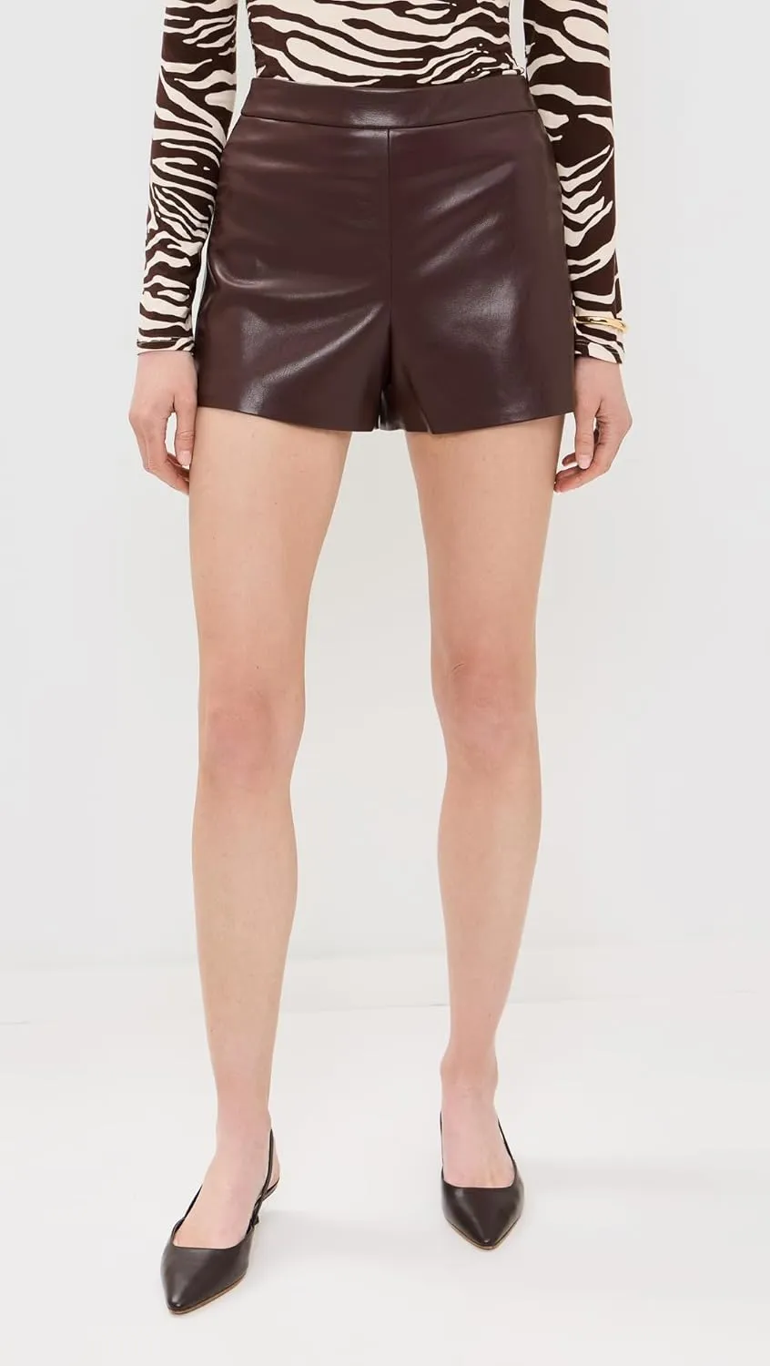 alice   olivia Women's Hera Vegan Leather Back Zip Shorts