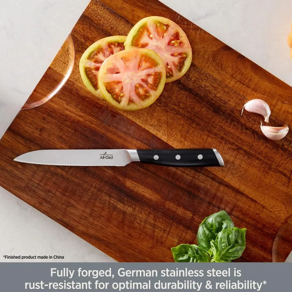 All-Clad Forged German Stainless Steel Serrated Utility Knife 5 Inch, Fully Forged, Expert Precision, Home Kitchen Knife, Cook Tool, Kitchen Tool, Cookware Utensil, Ultra Sharp Knives