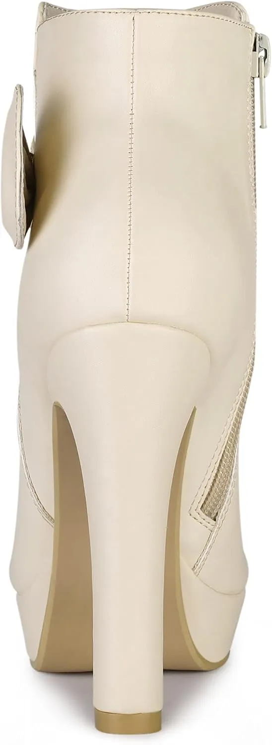 Allegra K Women's Chunky High Heels Platform Bow Decor Ankle Boots