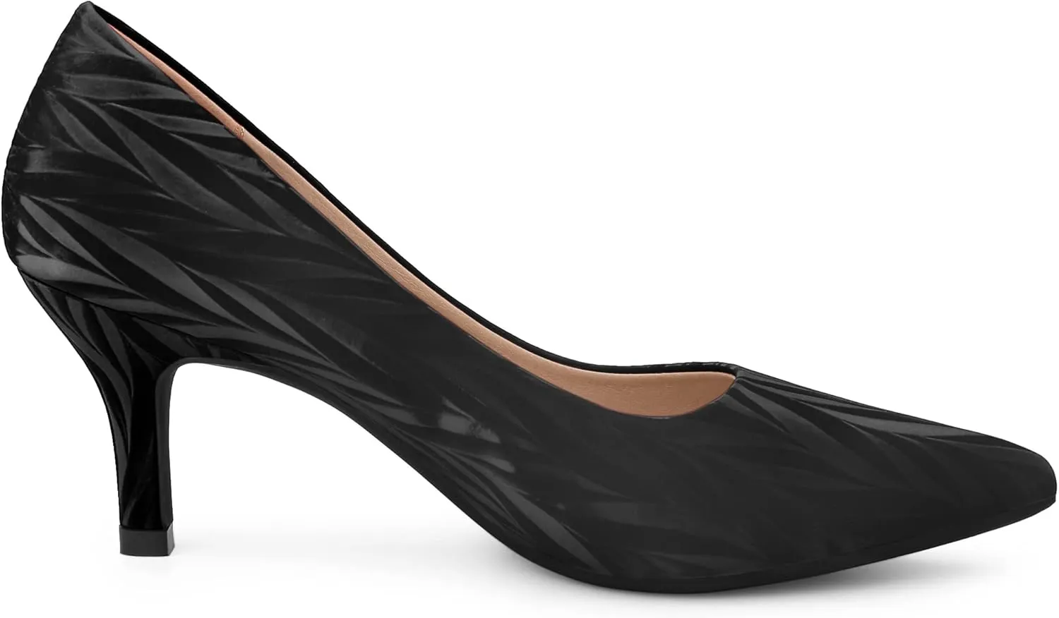 Allegra K Women's Pointed Toe Leaves Print Slip on Kitten Heel Pumps