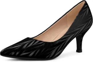 Allegra K Women's Pointed Toe Leaves Print Slip on Kitten Heel Pumps