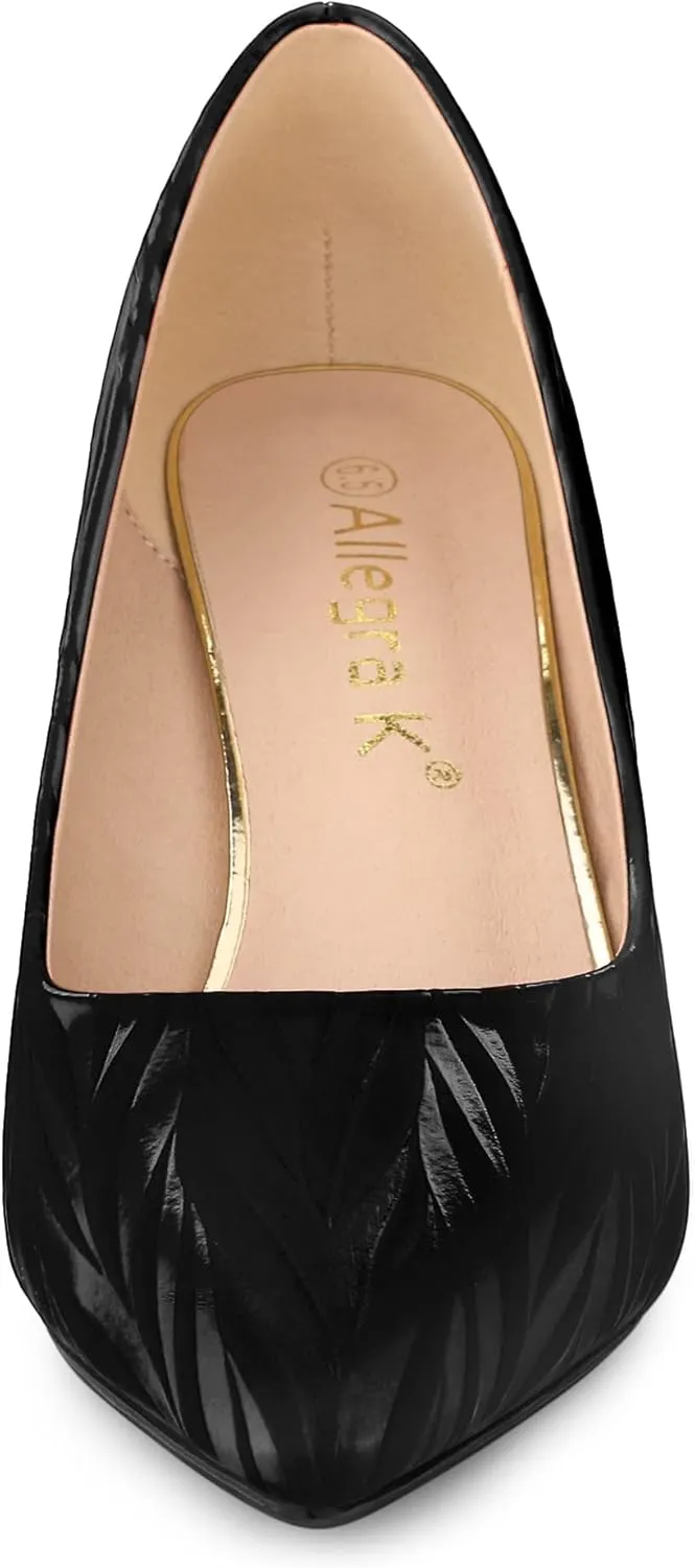 Allegra K Women's Pointed Toe Leaves Print Slip on Kitten Heel Pumps