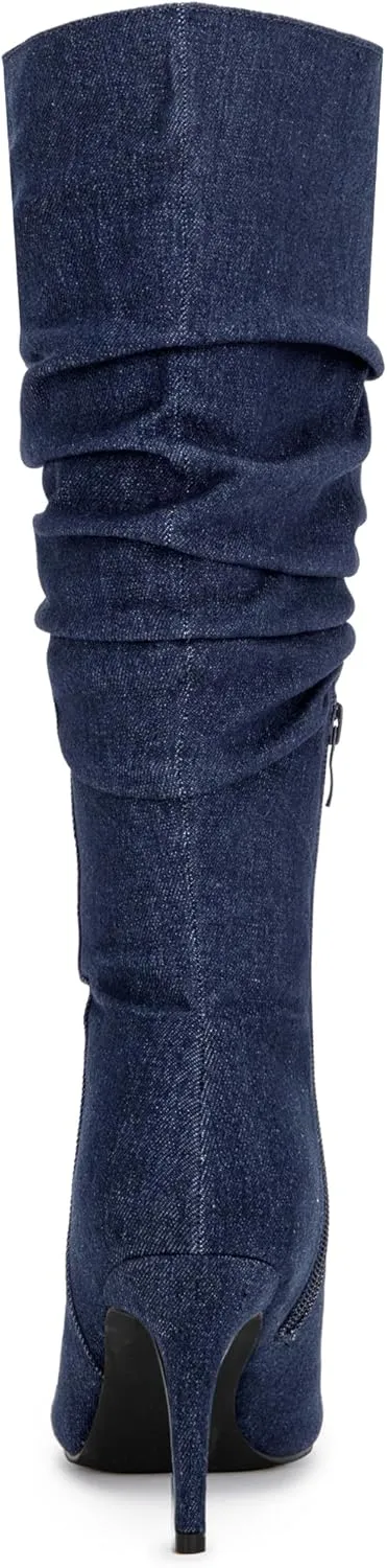 Allegra K Women's Pointed Toe Slouched Stiletto Heels Knee High Boots