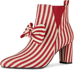 Allegra K Women's Pointed Toe Zip Striped Chunky Heels Ankle Boots