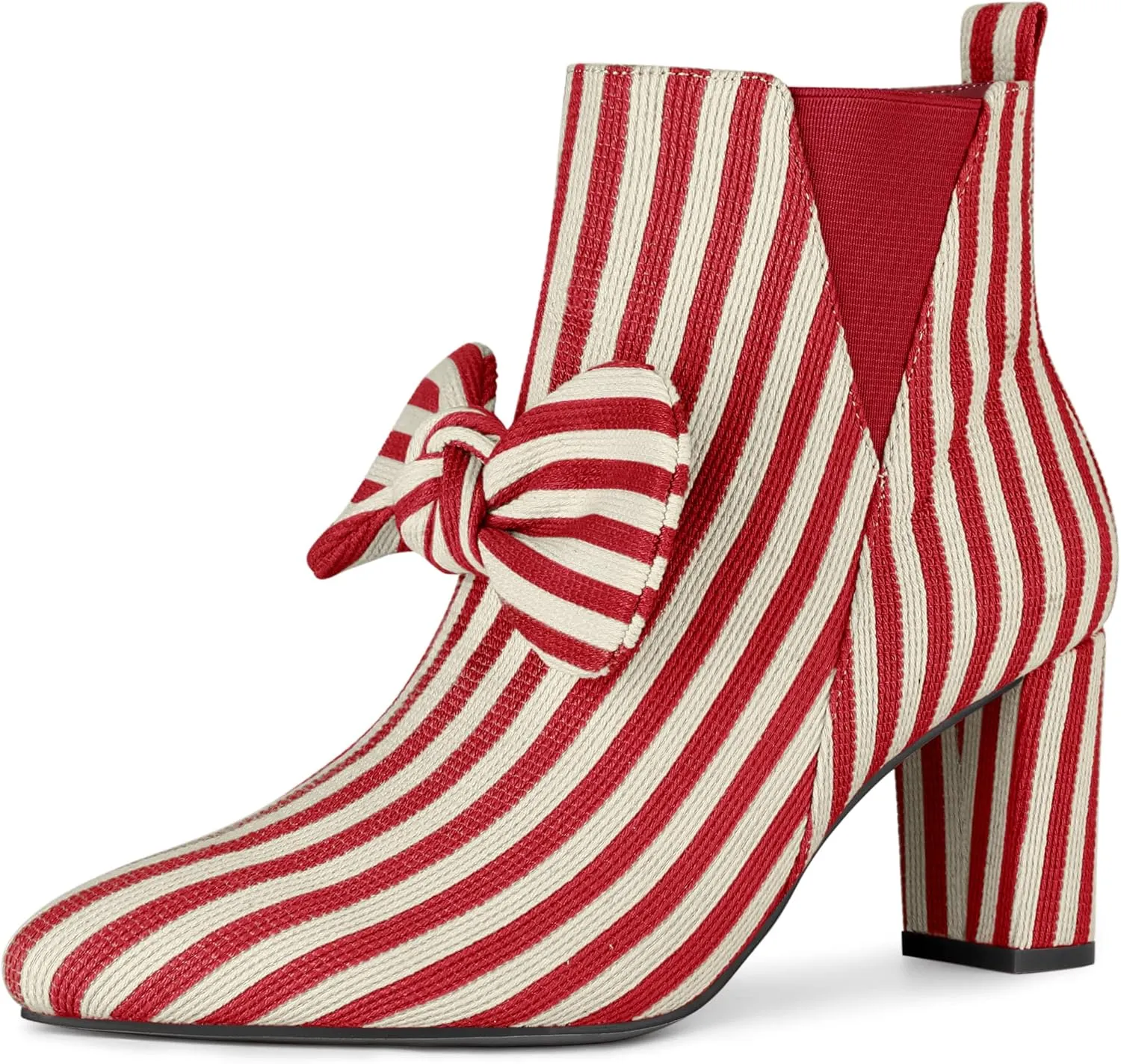 Allegra K Women's Pointed Toe Zip Striped Chunky Heels Ankle Boots