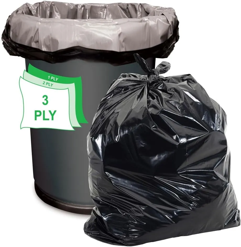 Aluf Plastics 55-60 Gallon Trash Bags - 1.5 MIL (eq) Black Heavy Duty Trash Can Liners - 38" x 58" - Pack of 100 - For Contractor, Industrial, Commercial, & Outdoor