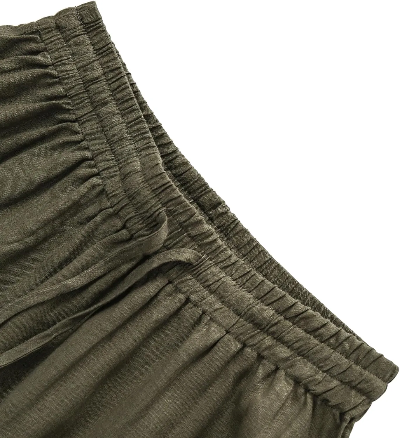 Amazhiyu Womens Pure Linen A Line Pleated Midi Skirt Elastic Waist with Pockets