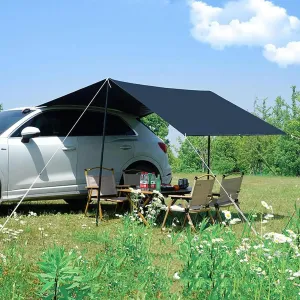 AMNOOL Camping Tarps for Tents, Multifunctional Waterproof Truck Awning, 9.8 * 6.5ft Tent Camping Shelter Canopy, PU 2000mm (Color : Black 300 * 200cm/9.8 * 6.5ft)