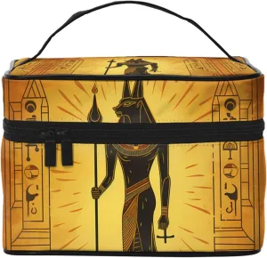Ancient Egypt Hieroglyph Makeup Bag, Ethnic Cosmetic Case for Women Large Make Up Case Brush Organizer Storage Box Wide-open Toiletry Bag