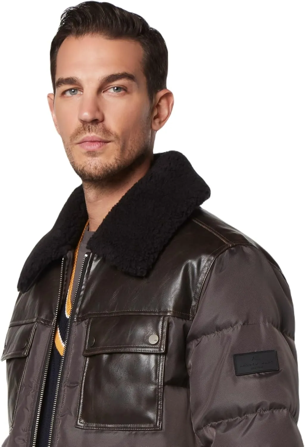 Andrew Marc Men's Faux Leather Sherling Jacket